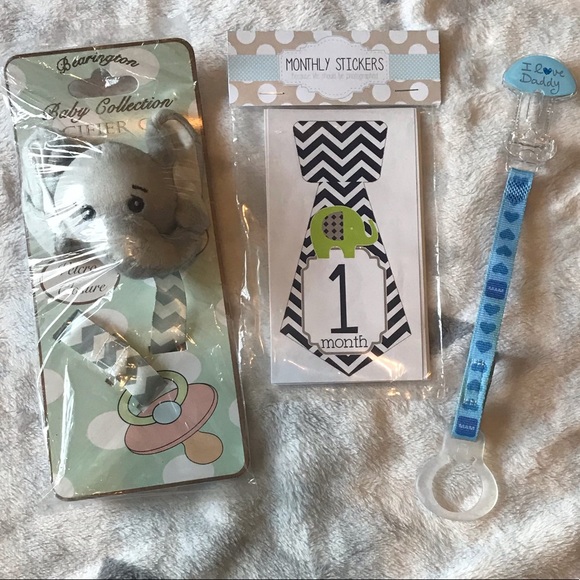 Other - Baby pacifier clips and monthly stickers